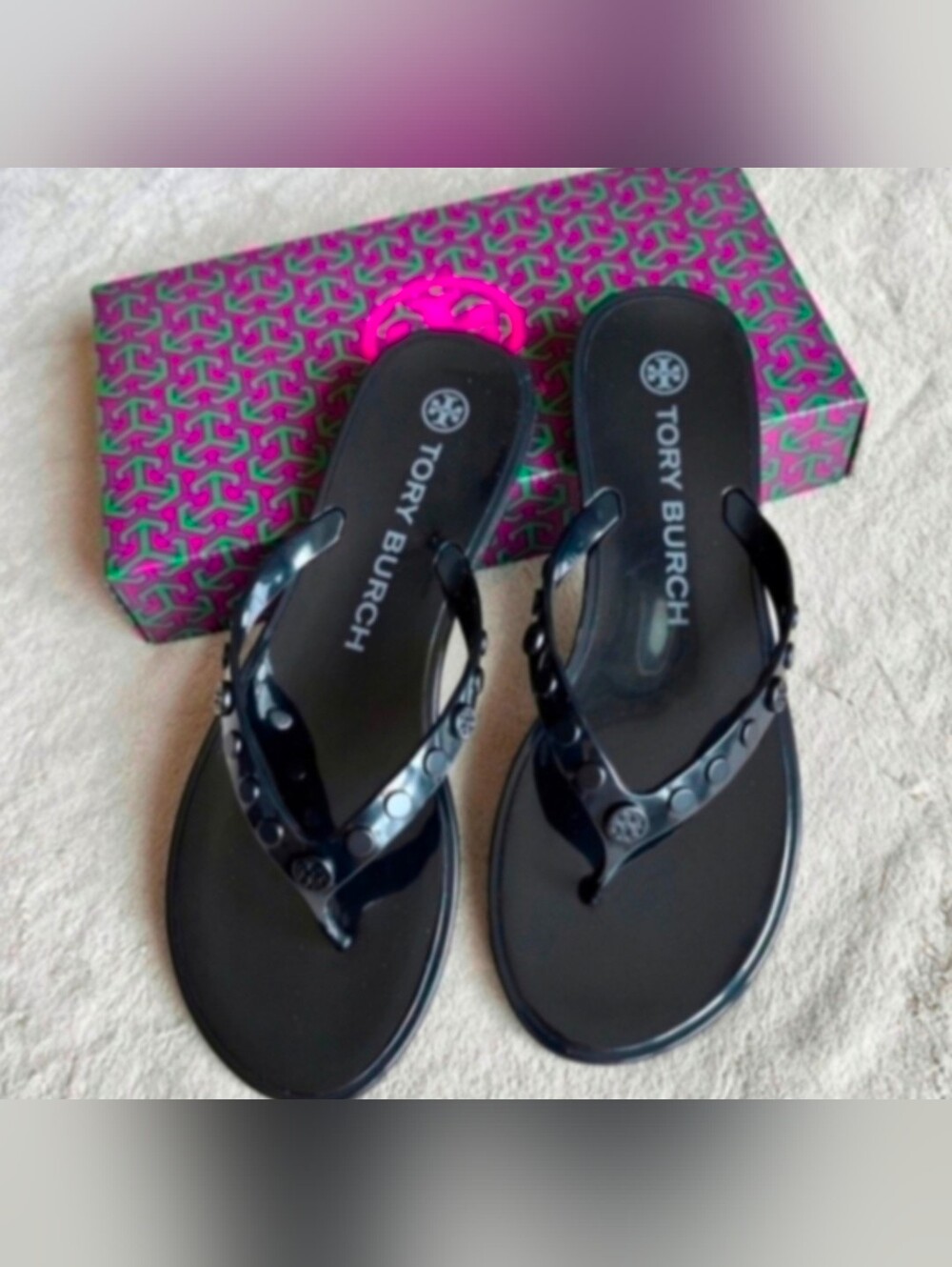 NWOT Tory Burch Black Jelly Sandals with Logo Detail - New With Original Box